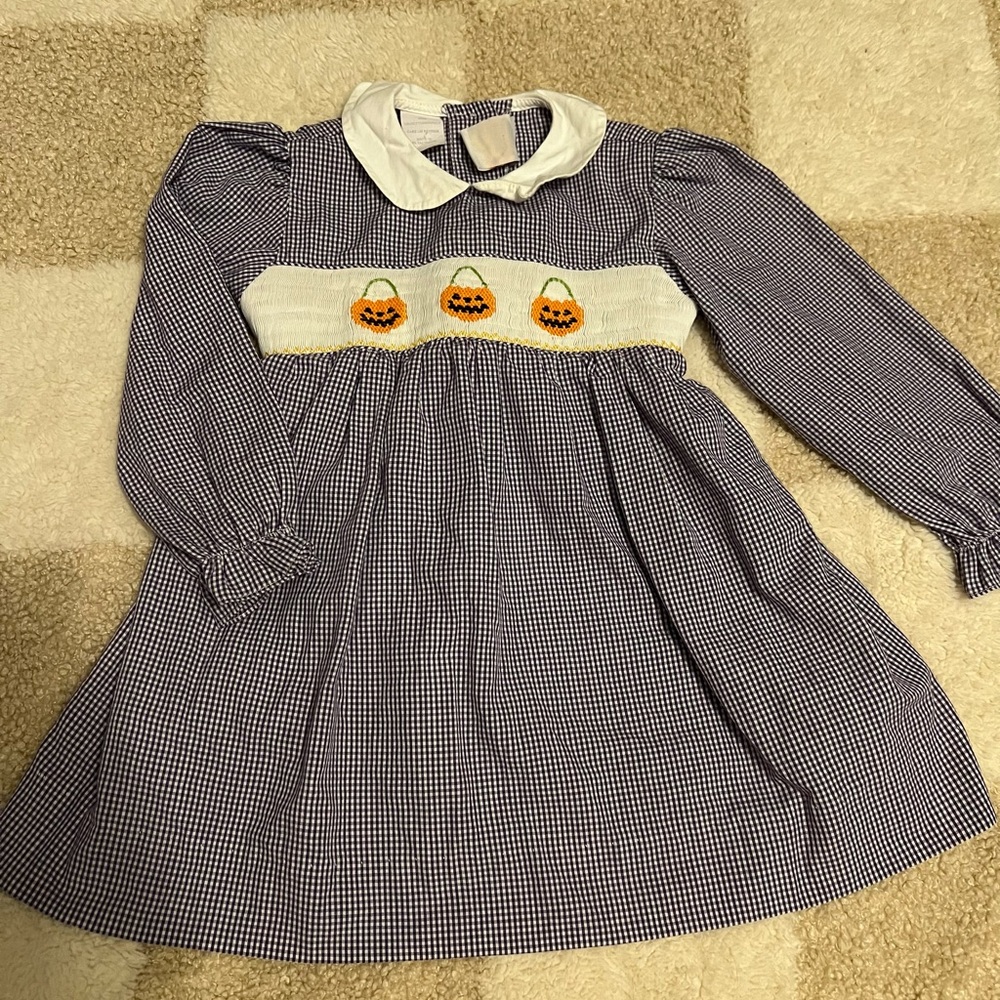 Smocked Giraffe smocked pumpkin gingham dress
